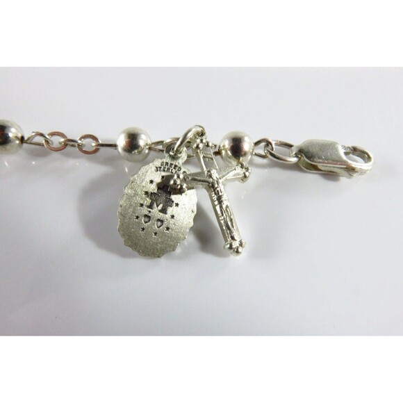 Cable Chain & Ball Link Bracelet 925 Silver Cross Miraculous Medallion Charms - Picture 5 of 8